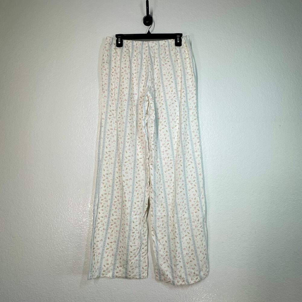 Cali 1850 Floral Stripe Wide Leg Linen Blend Pants M Pull on cottage core sweet - Picture 7 of 8